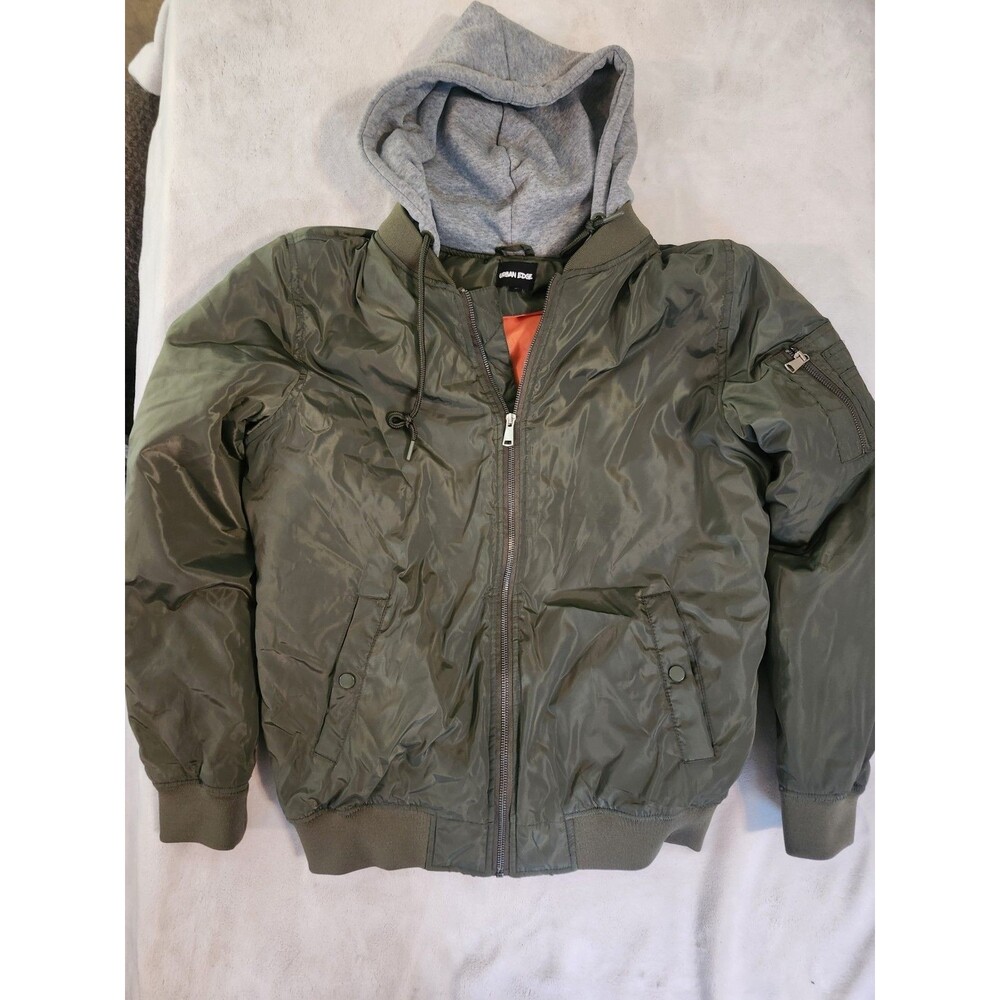 Urban Edge olive green bomber jacket with an orange lining